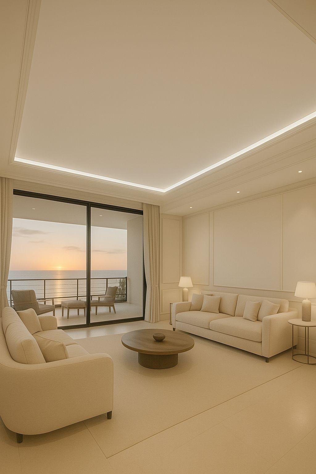 Luxury living room with LED perimeter stretch ceiling